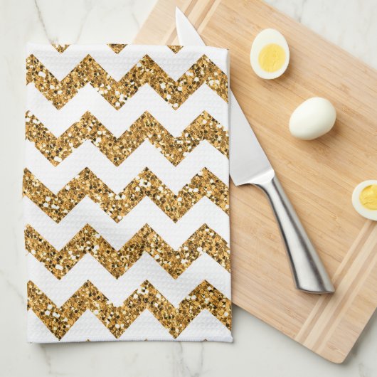 Moderne Glitt Chevron Print Keuken Dish Handdoek (Quarter Fold)