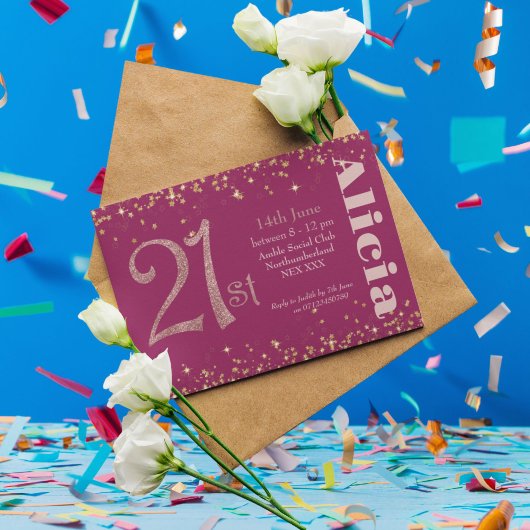 Moderne Glitter 21e Verjaardagsfeest Elegante Typo Kaart