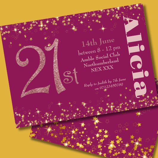 Moderne Glitter 21e Verjaardagsfeest Elegante Typo Kaart
