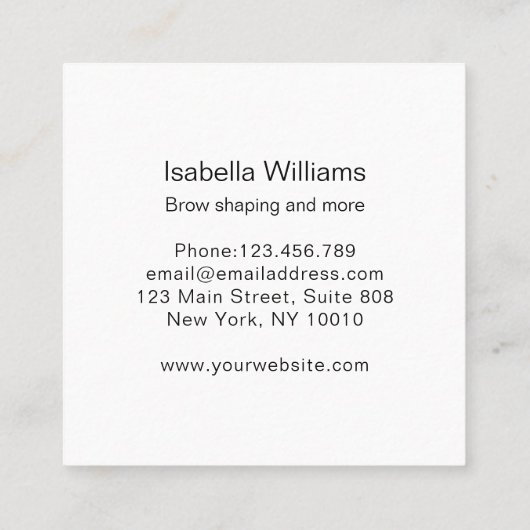 Moderne Glitter Augenbrauen Visitenkarte Square Bu Vierkante Visitekaartje (Achterkant)