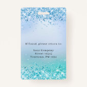 Moderne Glitter Blauwe Werknemer Foto ID Badge (Achterkant)