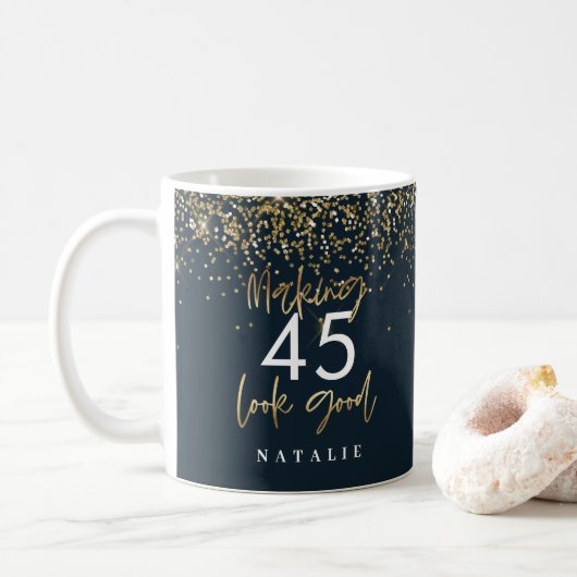 Moderne glitter blue en gouden verjaardag 45 uur koffiemok (Met donut)