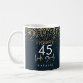 Moderne glitter blue en gouden verjaardag 45 uur koffiemok (Links)