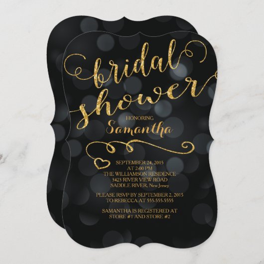 Moderne Glitter Bokeh Bruids Douche Uitnodiging (Voorkant / Achterkant)