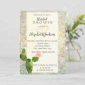 Moderne Glitter Bokeh Cactus Bruidsdouche Kaart (Staand voorkant)