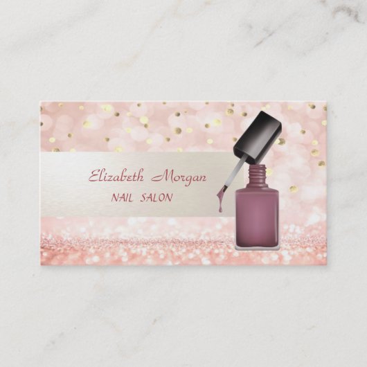 Moderne Glitter Bokeh, Confetti, Nagellak, Visitekaartje (Voorkant)
