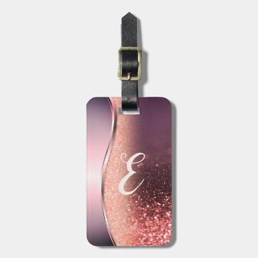 Moderne Glitter Bokeh, Monogram Bagagelabel (Voorkant verticaal)