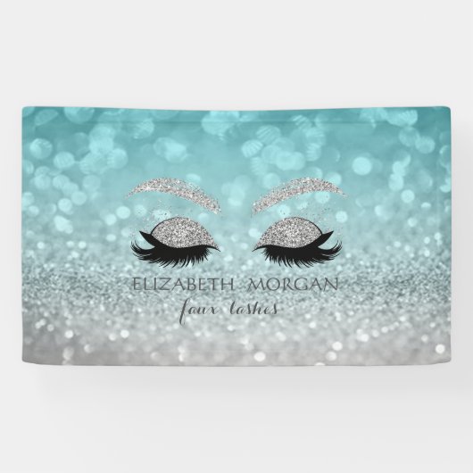 Moderne Glitter Bokeh, Zilveren Glitter Nep Wimper Spandoek (Horizontaal)