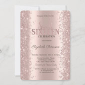Moderne Glitter Confetti Roos Gold Sweet 16 Kaart (Voorkant)