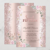 Moderne Glitter Confetti Roos Gouden Rozen 15e Kaart (Voorkant / Achterkant)