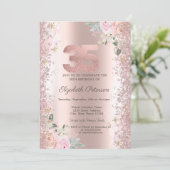 Moderne Glitter Confetti Roos Gouden Rozen 35e Kaart (Staand voorkant)