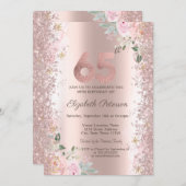 Moderne Glitter Confetti Roos Gouden Rozen 65e Kaart (Voorkant / Achterkant)