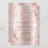 Moderne Glitter Confetti Roos Gouden Rozen 75e Kaart (Voorkant / Achterkant)