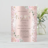 Moderne Glitter Confetti Roos Gouden Rozen Baby Sh Kaart (Staand voorkant)