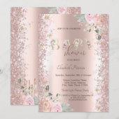 Moderne Glitter Confetti Roos Gouden Rozen Baby Sh Kaart (Voorkant / Achterkant)