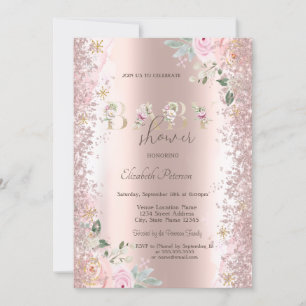 Moderne Glitter Confetti Roos Gouden Rozen Baby Sh Kaart
