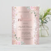 Moderne Glitter Confetti Roze Goud Rozen 15e Kaart (Staand voorkant)