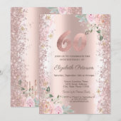 Moderne Glitter Confetti Roze Goud Rozen 60ste Kaart (Voorkant / Achterkant)