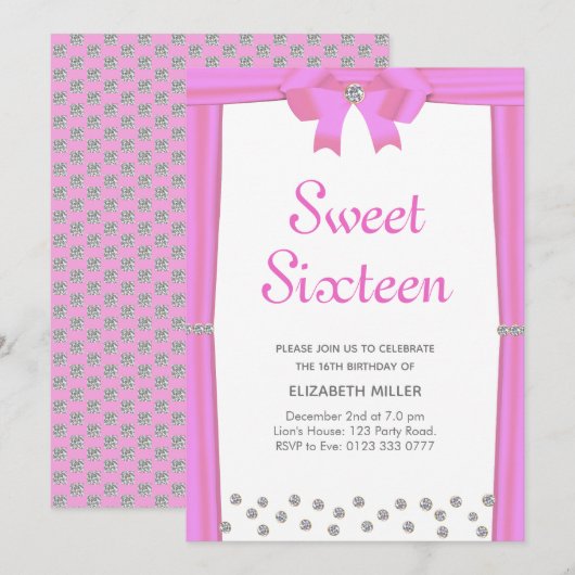 Moderne Glitter Diamanten Sweet Sixteen Kaart (Voorkant / Achterkant)