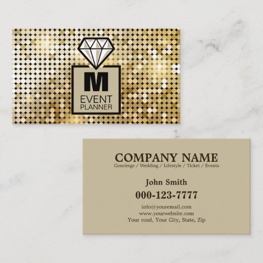 Moderne Glitter Diamond Event Planner Professional Visitekaartje (Voorkant / Achterkant)