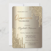 Moderne Glitter Drift Champagne Gold Quinceañera Kaart (Voorkant)