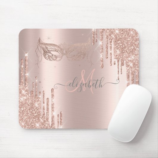 Moderne Glitter Drift Roos Gold Masque Monogram Muismat (Met muis)