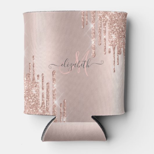 Moderne Glitter Drift Roos Gold Monogram Blikjeskoeler (Voorkant)