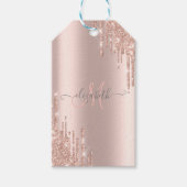Moderne Glitter Drift Roos Gold Monogram Cadeaulabel (Voorkant)
