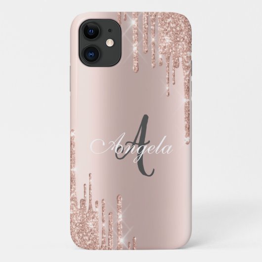 Moderne Glitter Drift Roos Gold, monogram Case-Mate iPhone Case (Achterkant)