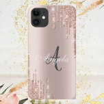 Moderne Glitter Drift Roos Gold, monogram Case-Mate iPhone Case<br><div class="desc">Moderne glitter druppelt op de gouden achtergrond van het roos met jouw naam.</div>