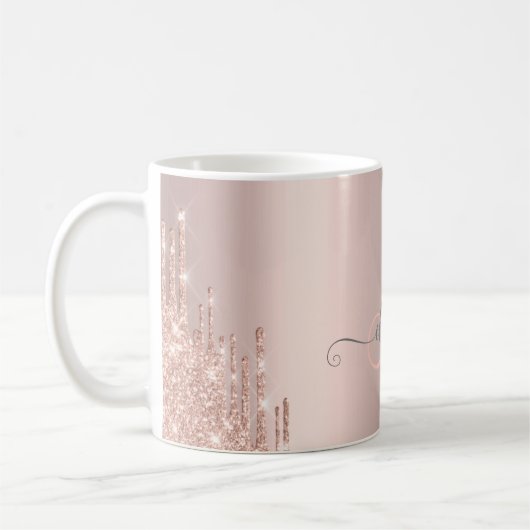 Moderne Glitter Drift Roos Gold Monogram Koffiemok (Links)