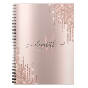 Moderne Glitter Drift Roos Gold Monogram Notitieboek