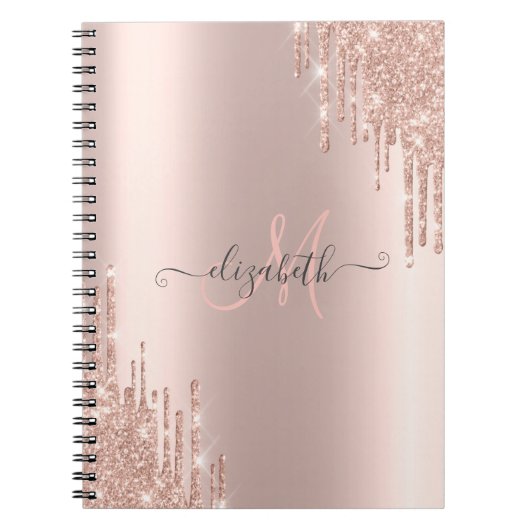 Moderne Glitter Drift Roos Gold Monogram Notitieboek (Voorkant)