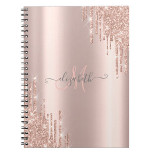 Moderne Glitter Drift Roos Gold Monogram Notitieboek