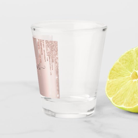 Moderne Glitter Drift Roos Gold Monogram Shot Glas (Rechts)