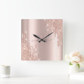 Moderne Glitter Drift Roos Gold Monogram   Vierkante Klok (Huis)