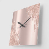 Moderne Glitter Drift Roos Gold Monogram   Vierkante Klok (Hoek)
