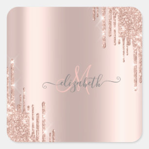 Moderne Glitter Drift Roos Gold Monogram Vierkante Sticker