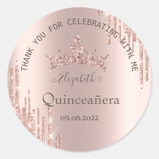 Moderne Glitter Drift Roos Gold Quinceañera Ronde Sticker (Voorkant)