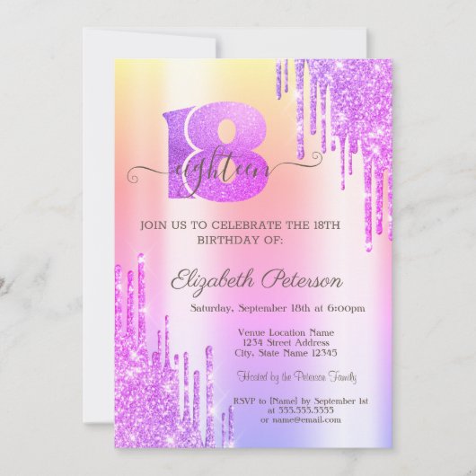 Moderne Glitter-drift Violet 18th Birthday Kaart (Voorkant)