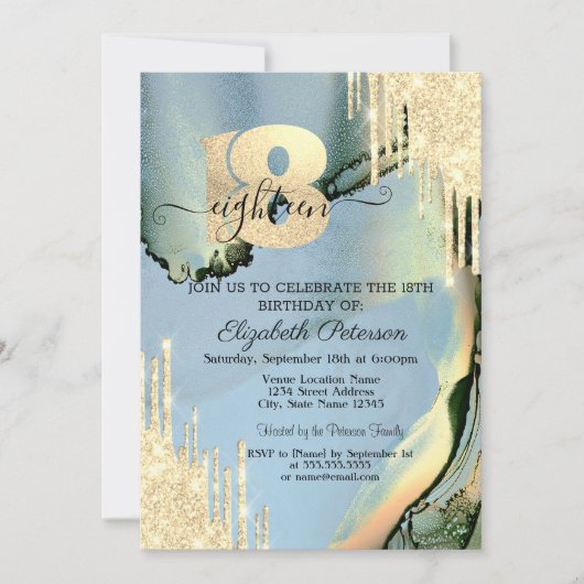 Moderne Glitter Drips Alcohol Inkt 18th Birthday Kaart (Voorkant)