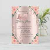 Moderne Glitter Drips Bloem Roze Goud 40ste Kaart (Staand voorkant)