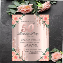 Moderne Glitter Drips Bloem Roze Goud 50ste