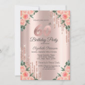 Moderne Glitter Drips Bloem Roze Goud 60ste Kaart (Voorkant)