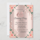Moderne Glitter Drips Bloem Roze Goud 65e Kaart (Voorkant)
