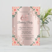 Moderne Glitter Drips Bloem Roze Goud 65e Kaart (Staand voorkant)