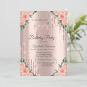 Moderne Glitter Drips Bloem Roze Goud 70ste Kaart (Staand voorkant)