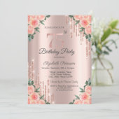 Moderne Glitter Drips Bloem Roze Goud 75ste Kaart (Staand voorkant)