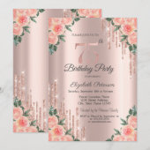 Moderne Glitter Drips Bloem Roze Goud 75ste Kaart (Voorkant / Achterkant)