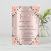 Moderne Glitter Drips Bloem Roze Goud 80ste Kaart (Staand voorkant)